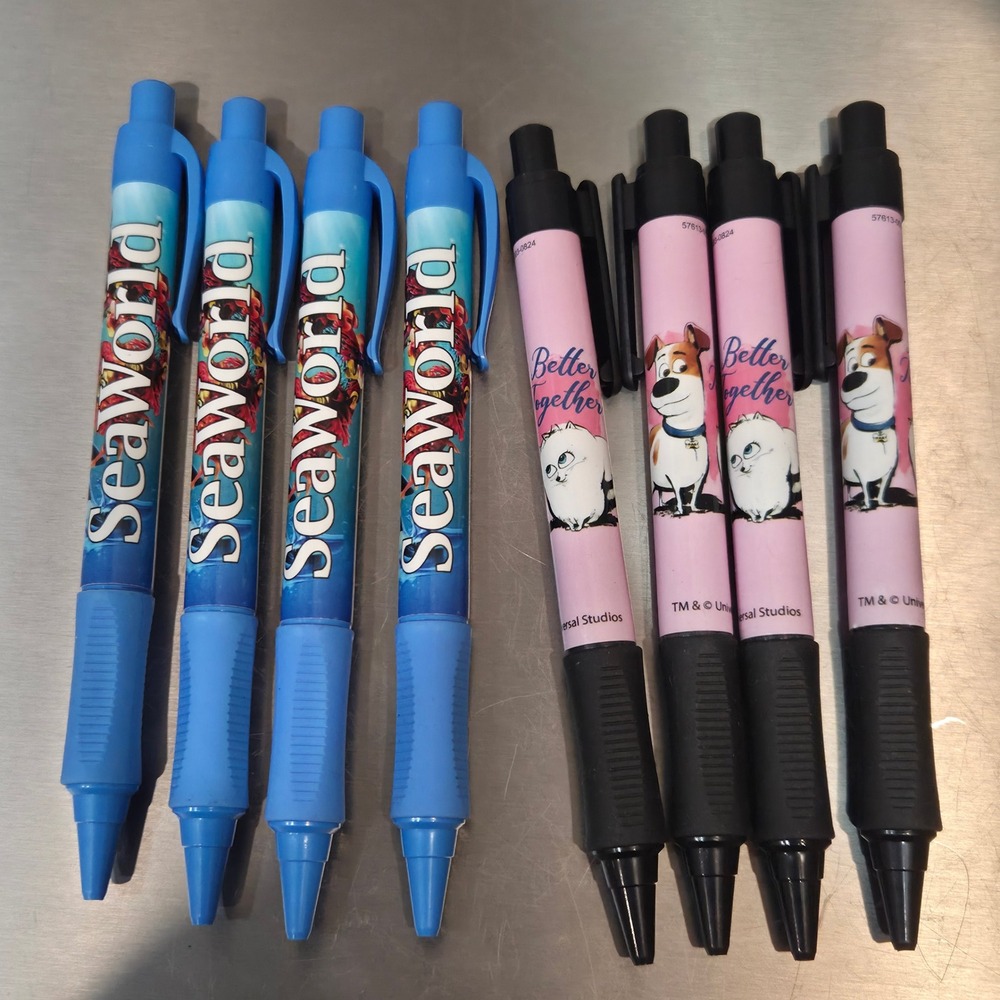 SeaWorld & Universal Studios Secret Life of Pets Souvenir Pen Lot/8 Blue Ink